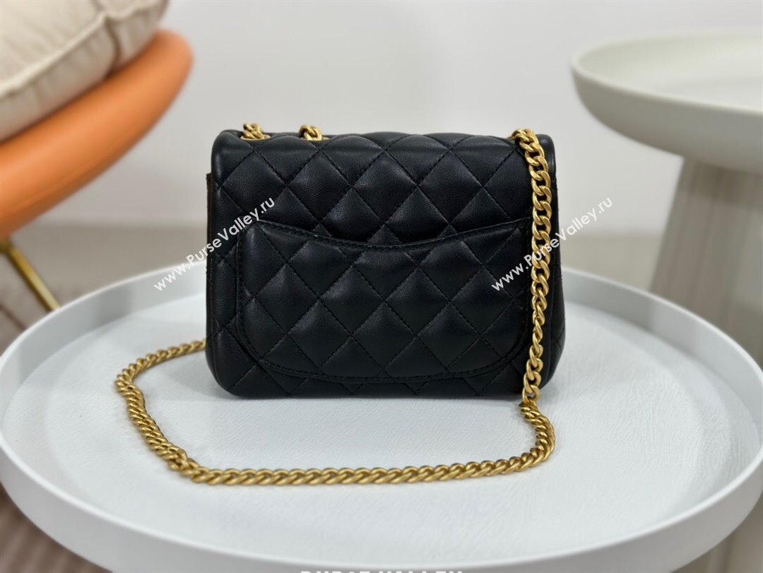 Chanel Lambskin Mini Square Flap Bag with Camellia Chain AS4040 Black 2024 (SM-24072327)