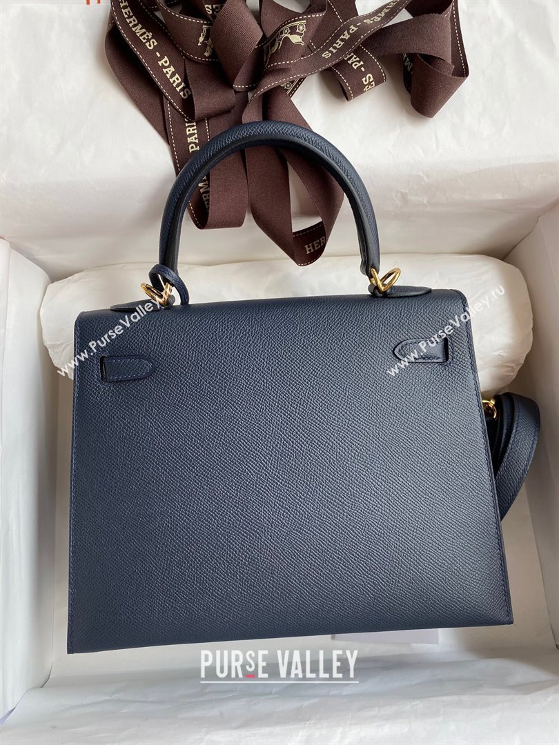 Hermes Kelly 25/28/32cm Bag in Original Epsom Leather Deep Blue/Gold 2024 (Handmand) (M-24021916)