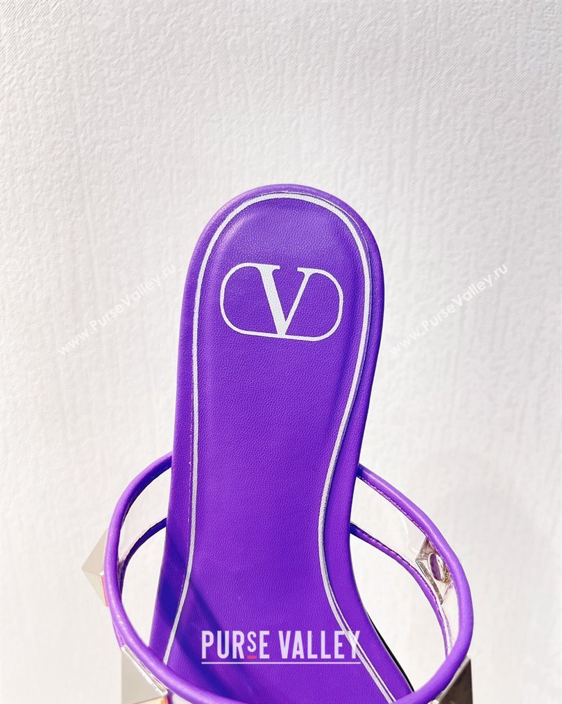 Valentino Roman Stud Flat Slide Sandals in Leather and PVC Purple 2023 VT102704 (MD-231027103)