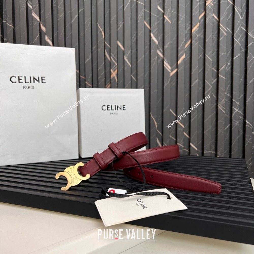 Celine Medium TRIOMPHE Belt in Taurillon Leather 2.5cm Burgundy/Gold 2025 (99-25010215)