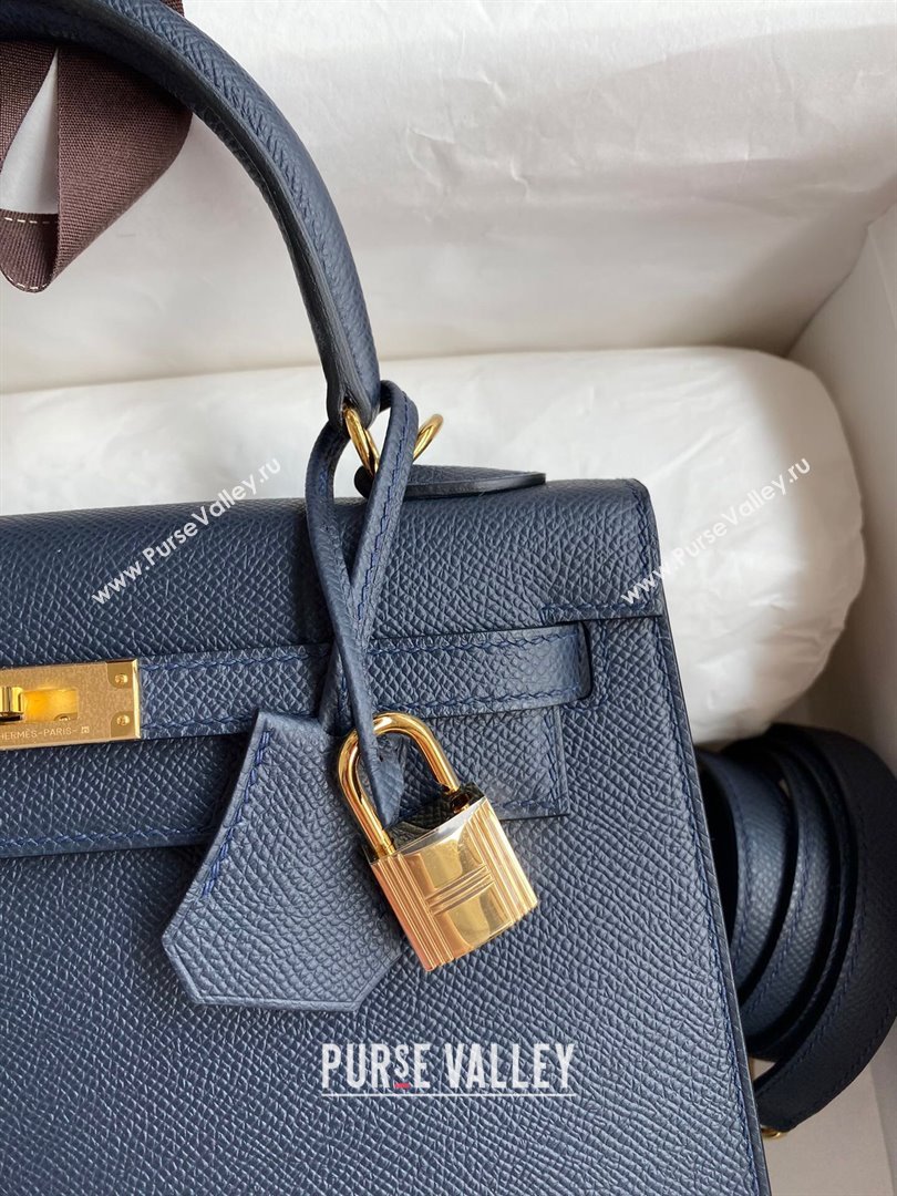 Hermes Kelly 25/28/32cm Bag in Original Epsom Leather Deep Blue/Gold 2024 (Handmand) (M-24021916)