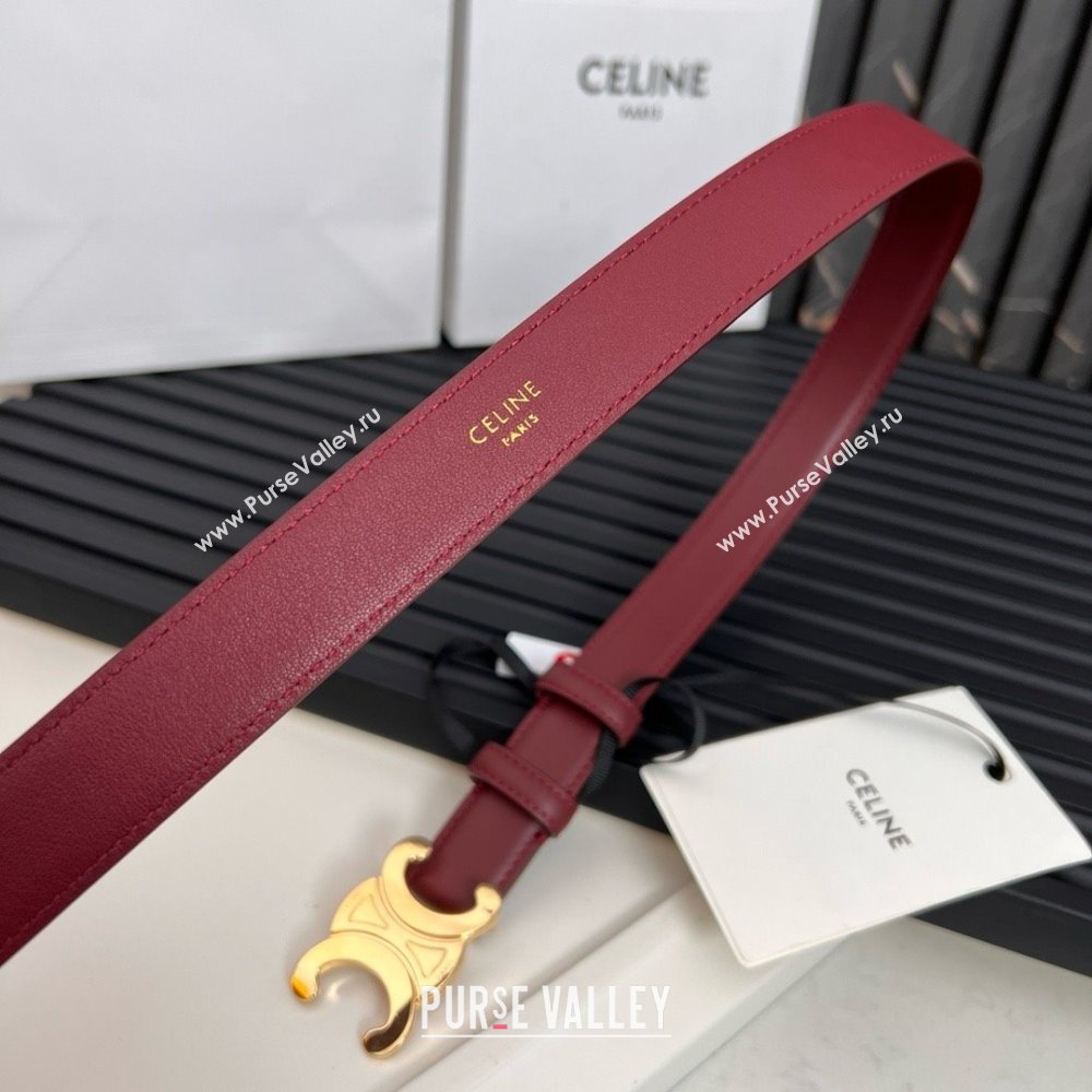 Celine Medium TRIOMPHE Belt in Taurillon Leather 2.5cm Burgundy/Gold 2025 (99-25010215)