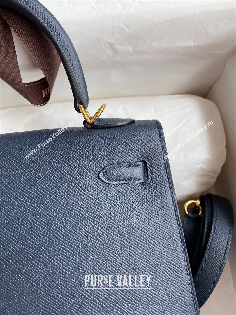 Hermes Kelly 25/28/32cm Bag in Original Epsom Leather Deep Blue/Gold 2024 (Handmand) (M-24021916)