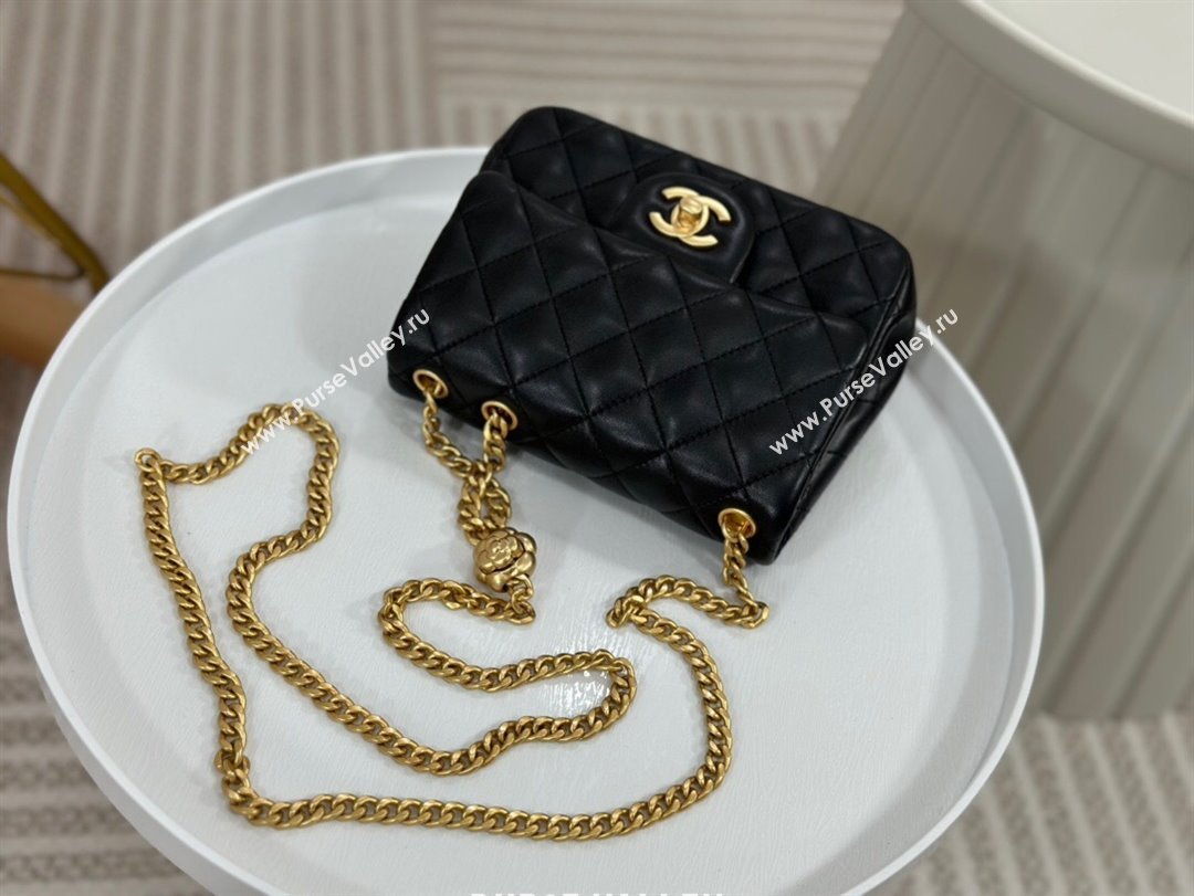 Chanel Lambskin Mini Square Flap Bag with Camellia Chain AS4040 Black 2024 (SM-24072327)