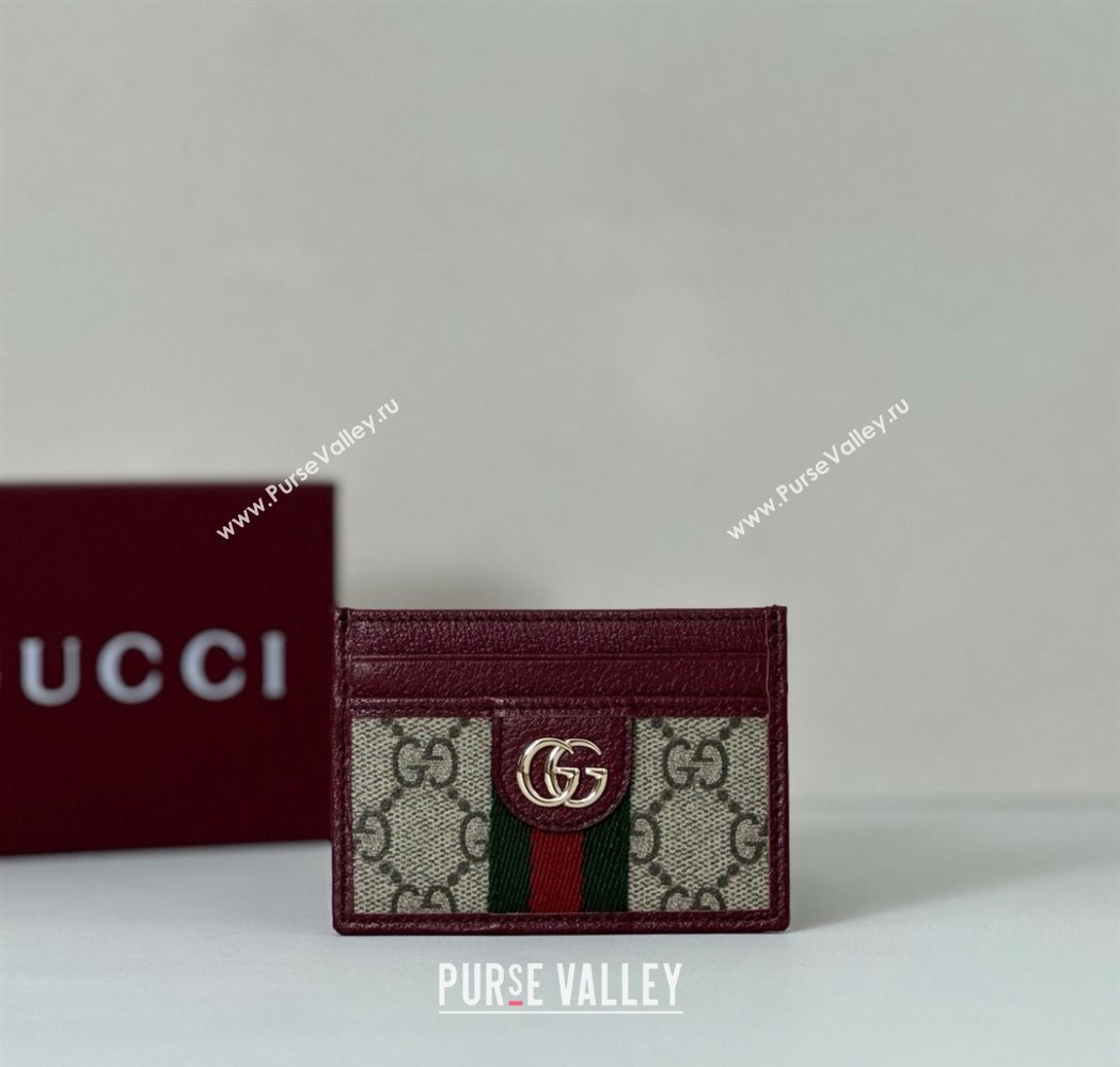 Gucci Ophidia GG Canvas Card Case Wallet Beige/Ancora Red 2025 838486 (DLH-250808027)