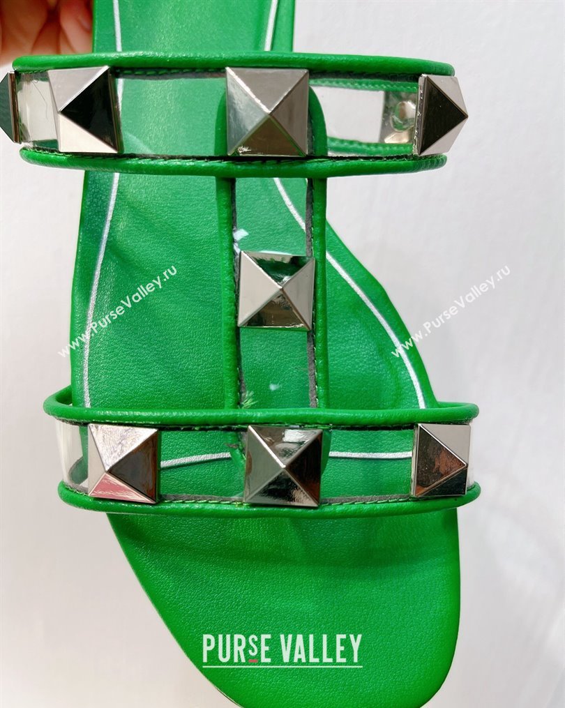 Valentino Roman Stud Flat Slide Sandals in Leather and PVC Green 2023 VT102704 (MD-231027104)