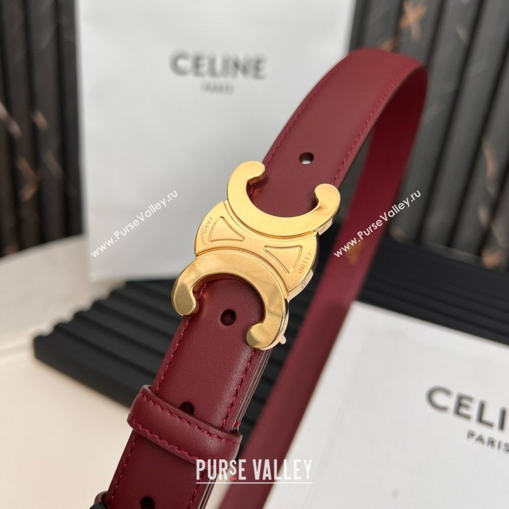 Celine Medium TRIOMPHE Belt in Taurillon Leather 2.5cm Burgundy/Gold 2025 (99-25010215)