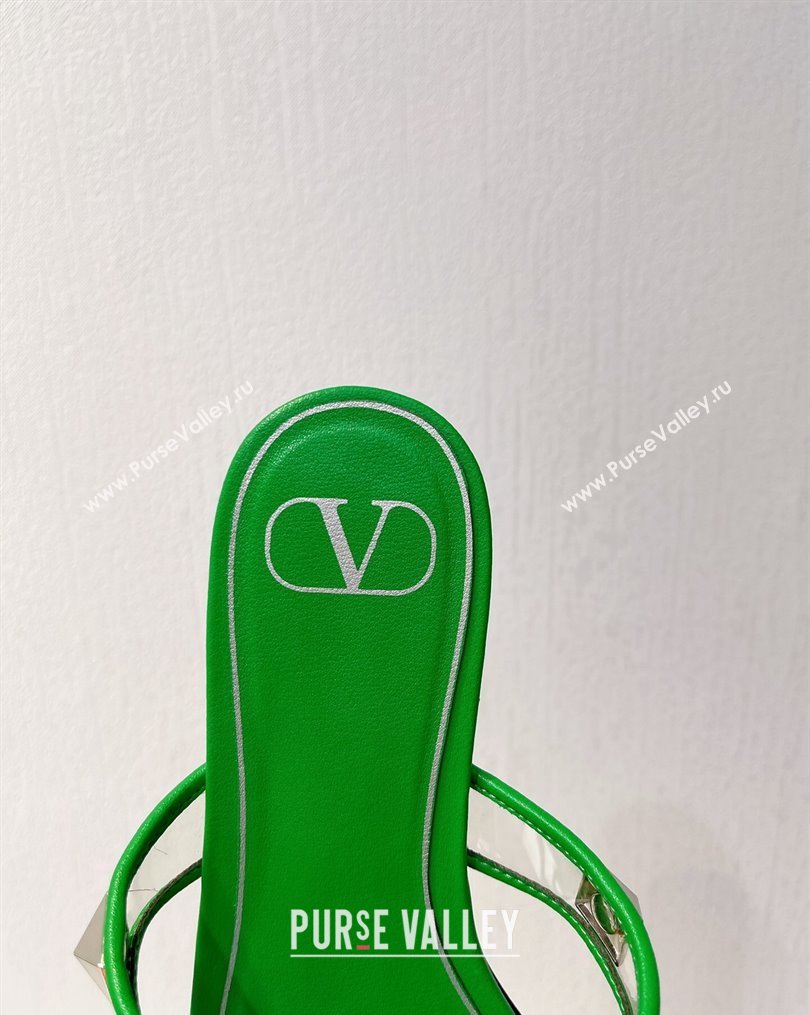 Valentino Roman Stud Flat Slide Sandals in Leather and PVC Green 2023 VT102704 (MD-231027104)