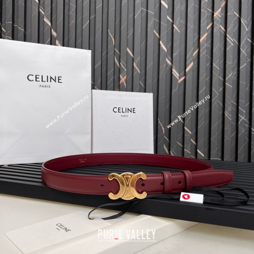 Celine Medium TRIOMPHE Belt in Taurillon Leather 2.5cm Burgundy/Gold 2025 (99-25010215)