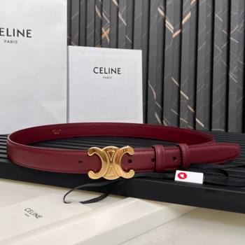 Celine Medium TRIOMPHE Belt in Taurillon Leather 2.5cm Burgundy/Gold 2025 (99-25010215)