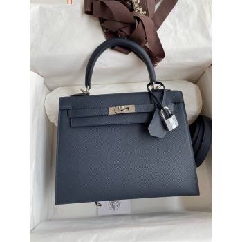 Hermes Kelly 25/28/32cm Bag in Original Epsom Leather Deep Blue/Silver 2024 (Handmand) (M-24021917)