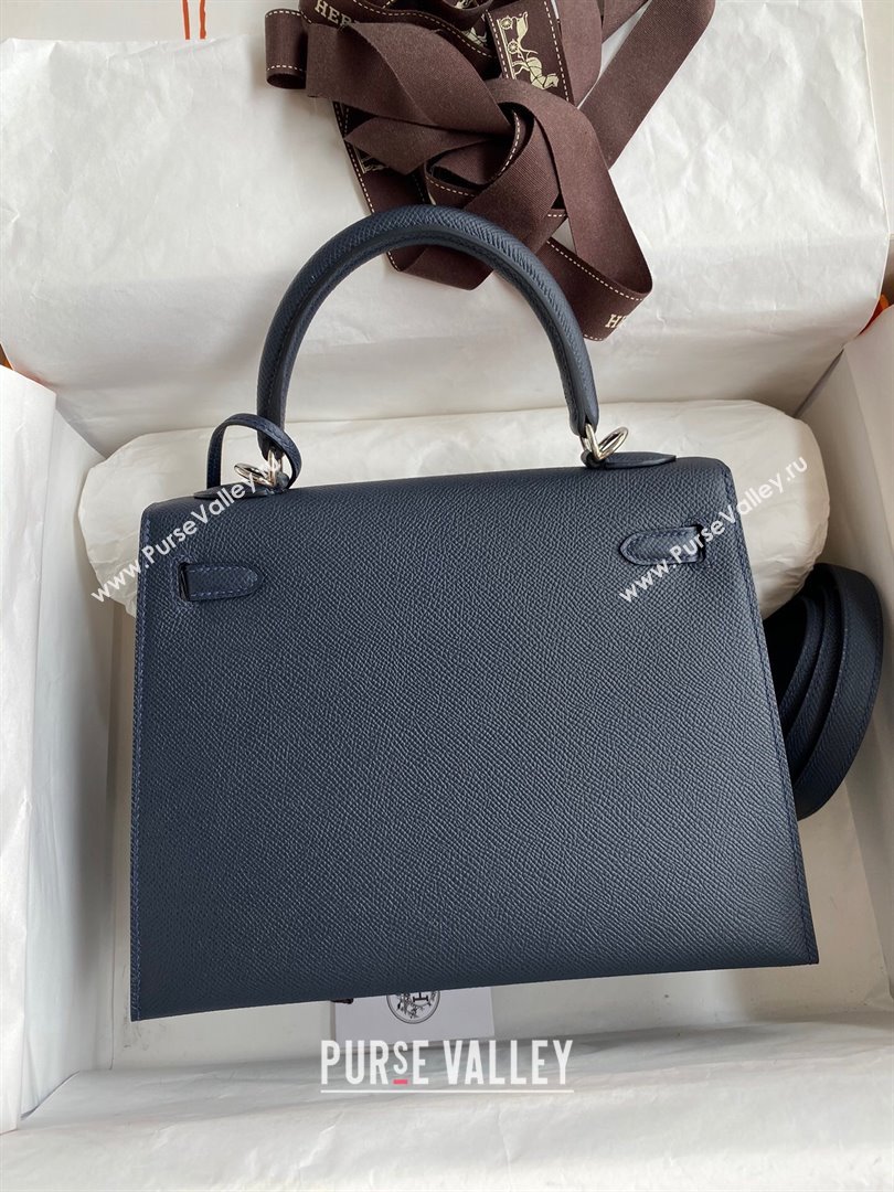 Hermes Kelly 25/28/32cm Bag in Original Epsom Leather Deep Blue/Silver 2024 (Handmand) (M-24021917)