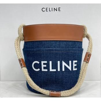 Celine Bucket Marin Bucket Bag in Denim and Calfskin Blue/Brown 2021 (BL-21090416)