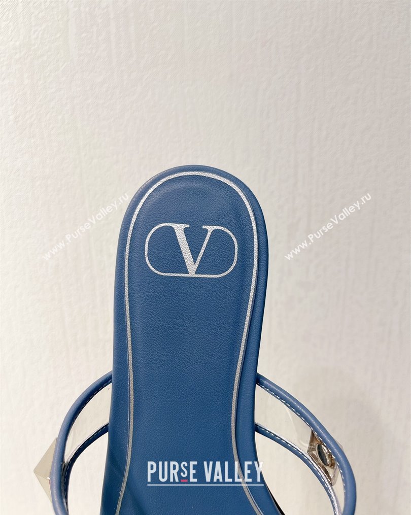 Valentino Roman Stud Flat Slide Sandals in Leather and PVC Blue 2 2023 VT102704 (MD-231027105)