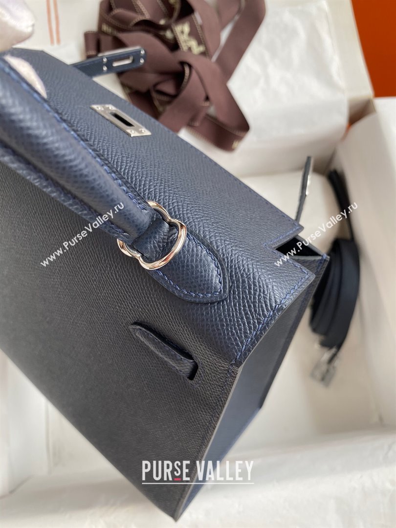 Hermes Kelly 25/28/32cm Bag in Original Epsom Leather Deep Blue/Silver 2024 (Handmand) (M-24021917)