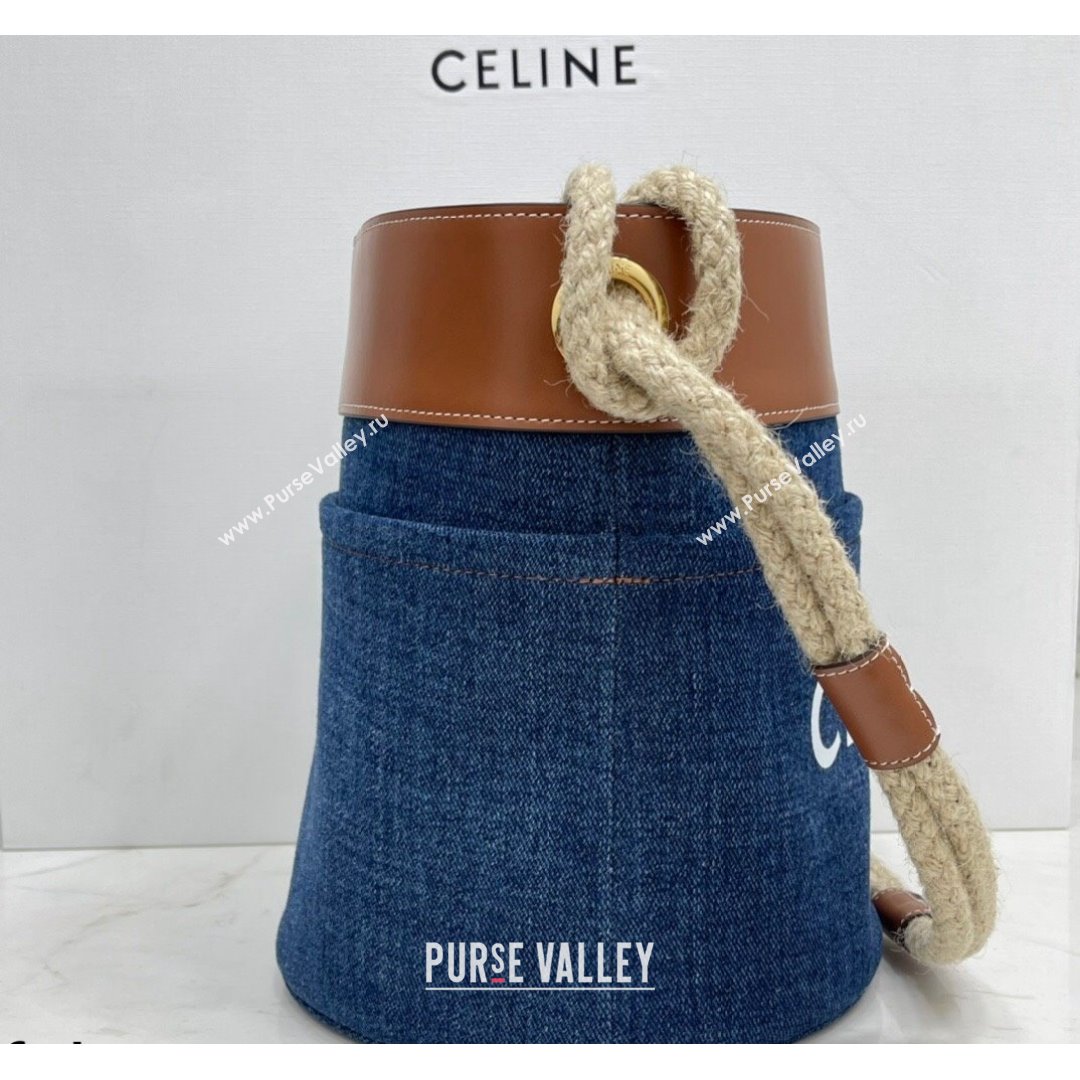 Celine Bucket Marin Bucket Bag in Denim and Calfskin Blue/Brown 2021 (BL-21090416)