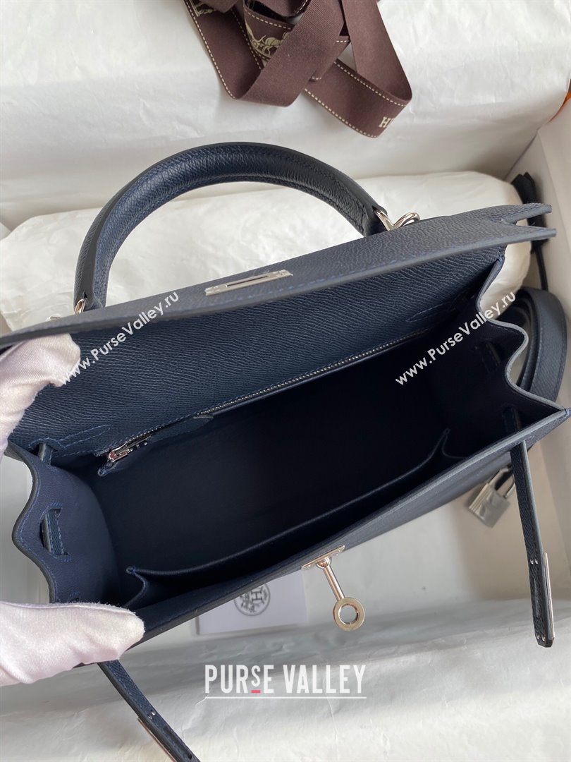 Hermes Kelly 25/28/32cm Bag in Original Epsom Leather Deep Blue/Silver 2024 (Handmand) (M-24021917)