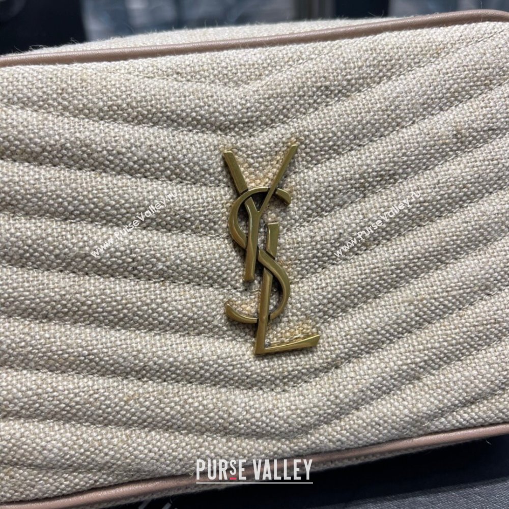 Saint Laurent Lou Mini Camera Bag with Tassel in Matelasse Cotton Linen 585040 Beige 2025 (YY-250206046)