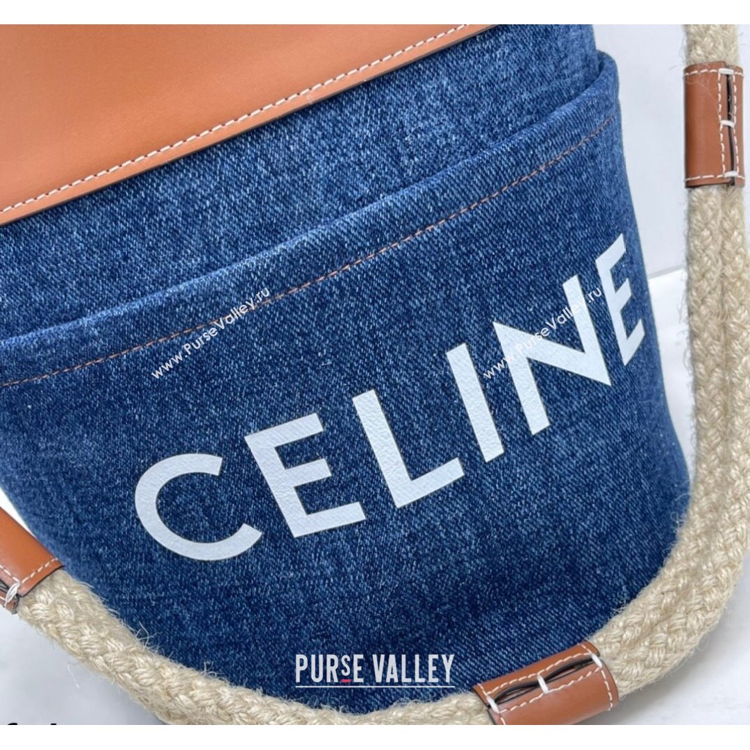 Celine Bucket Marin Bucket Bag in Denim and Calfskin Blue/Brown 2021 (BL-21090416)