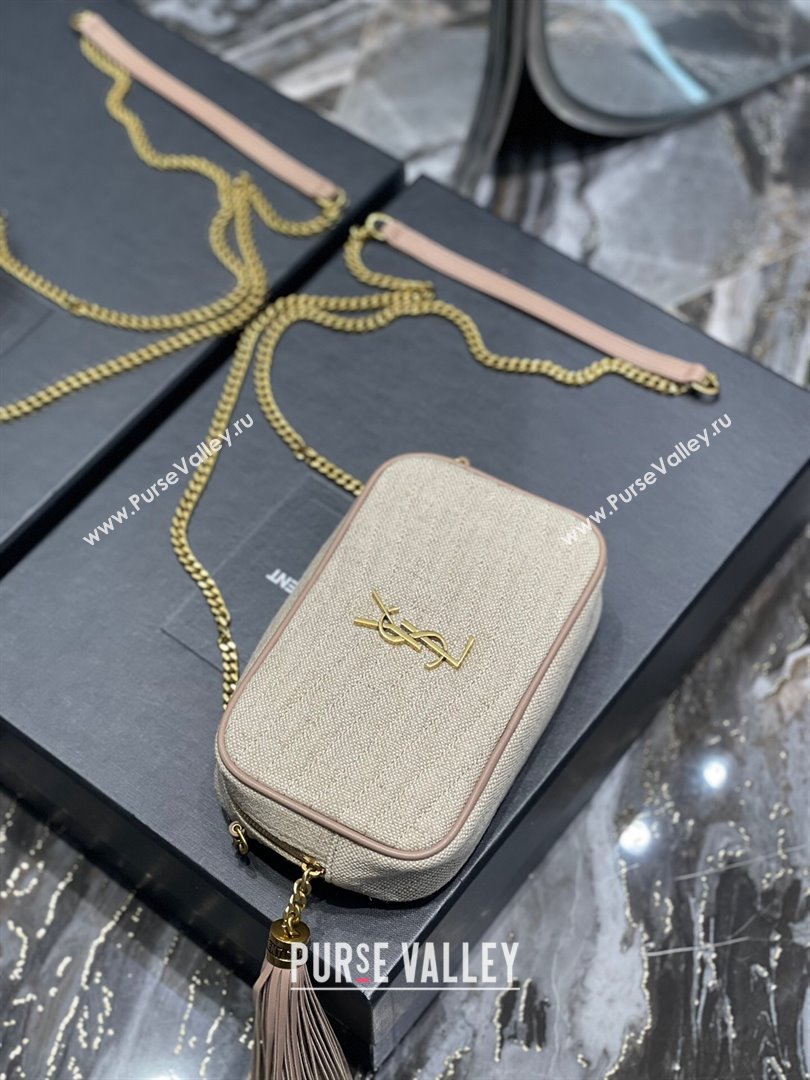 Saint Laurent Lou Mini Camera Bag with Tassel in Matelasse Cotton Linen 585040 Beige 2025 (YY-250206046)
