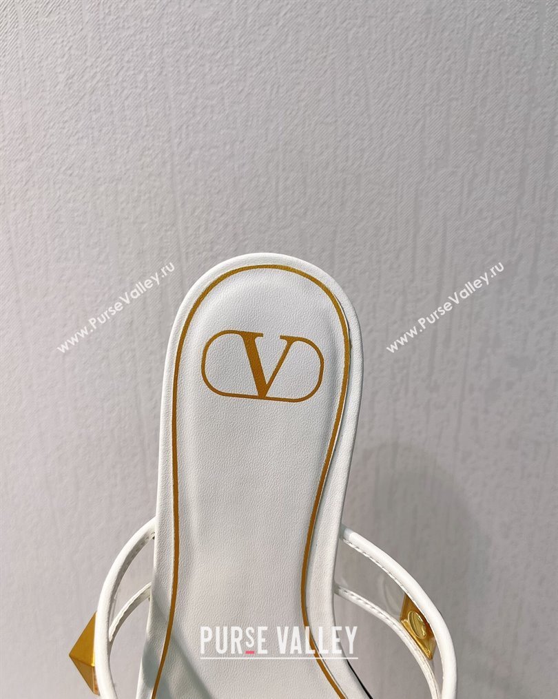 Valentino Roman Stud Flat Slide Sandals in Leather and PVC White 2023 VT102704 (MD-231027107)