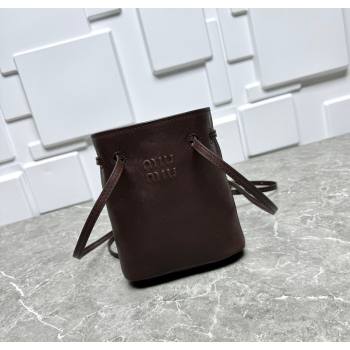 Miu Miu Nappa leather bucket mini-bag Briarwood Brown 2025 5NF460 (99-250618031)