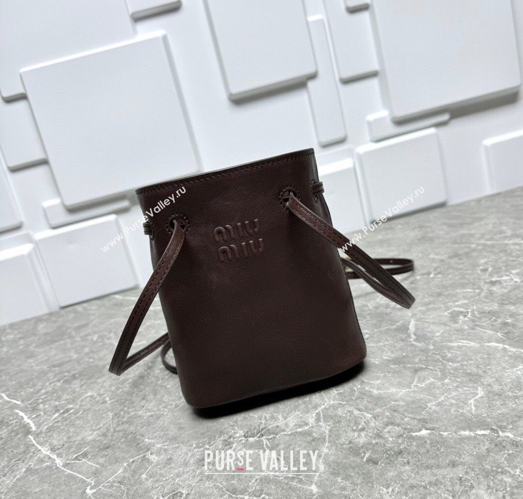 Miu Miu Nappa leather bucket mini-bag Briarwood Brown 2025 5NF460 (99-250618031)
