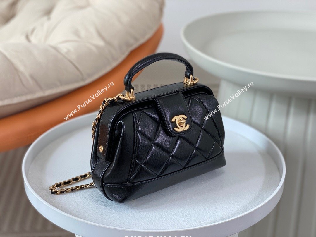 Chanel Shiny Lambskin Mini Bag with Top Handle Bag AS4958 Black 2024 (SM-24072425)