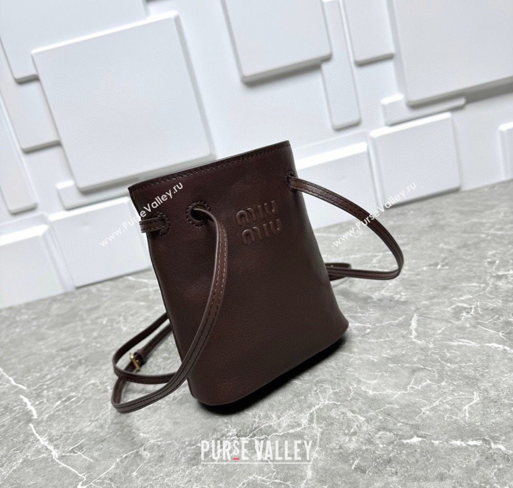 Miu Miu Nappa leather bucket mini-bag Briarwood Brown 2025 5NF460 (99-250618031)