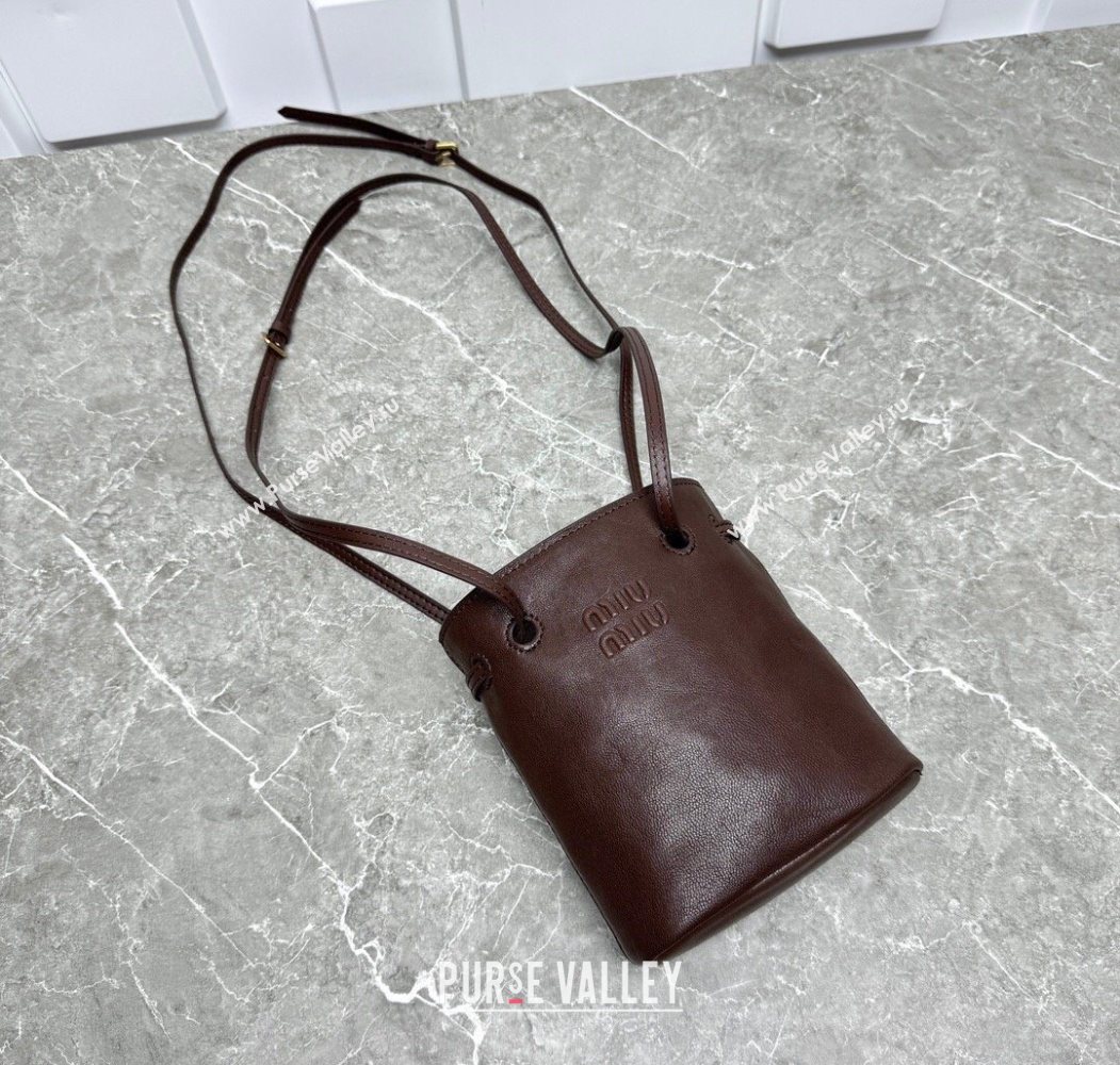 Miu Miu Nappa leather bucket mini-bag Briarwood Brown 2025 5NF460 (99-250618031)