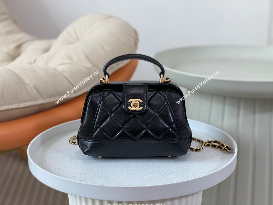 Chanel Shiny Lambskin Mini Bag with Top Handle Bag AS4958 Black 2024 (SM-24072425)