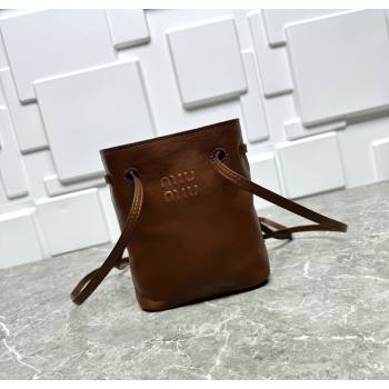 Miu Miu Nappa leather bucket mini-bag Oak Brown 2025 5NF460 (99-250618032)