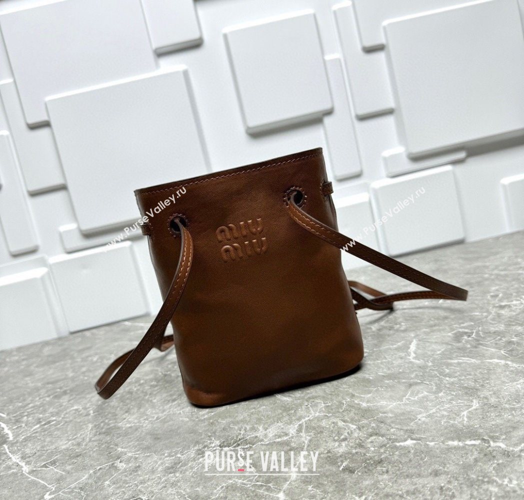 Miu Miu Nappa leather bucket mini-bag Oak Brown 2025 5NF460 (99-250618032)