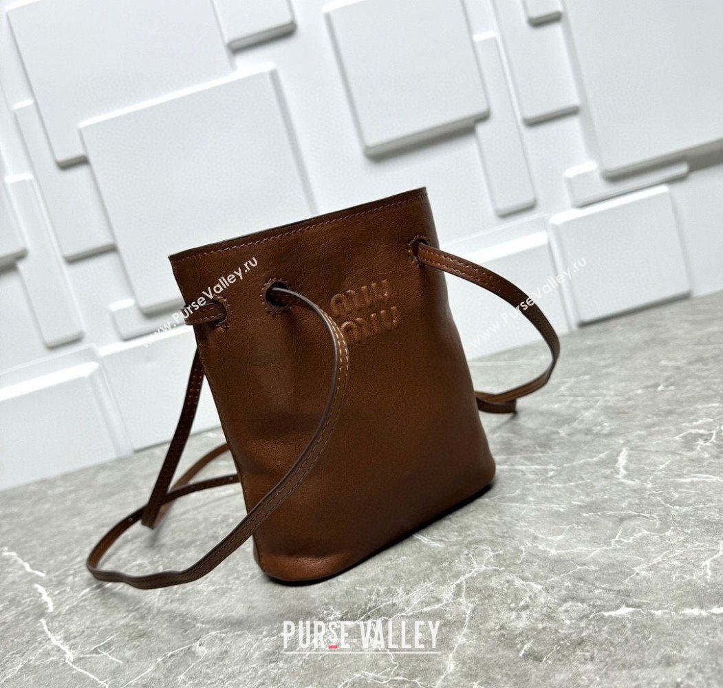 Miu Miu Nappa leather bucket mini-bag Oak Brown 2025 5NF460 (99-250618032)