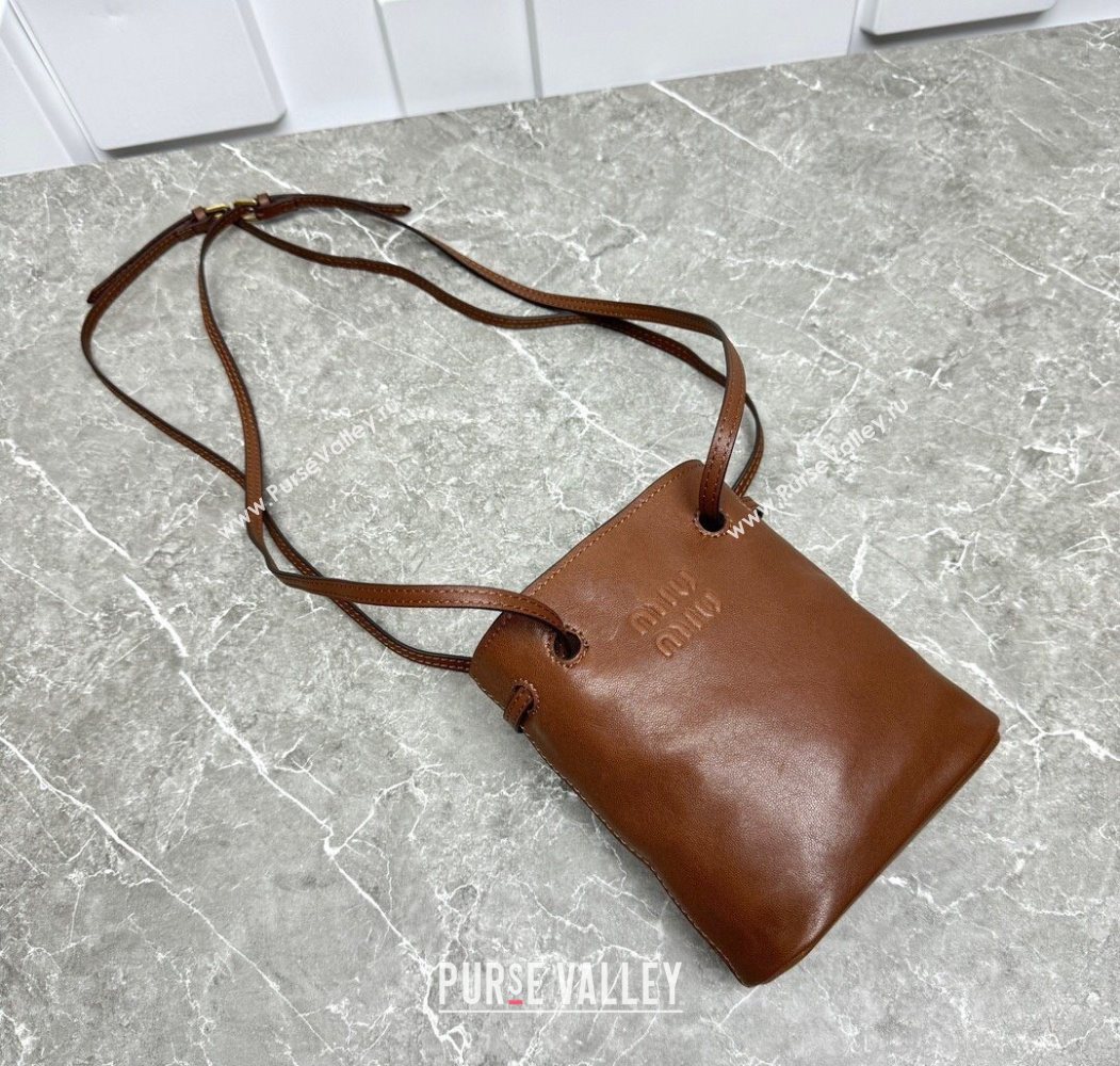 Miu Miu Nappa leather bucket mini-bag Oak Brown 2025 5NF460 (99-250618032)