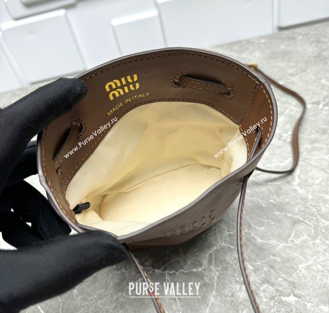 Miu Miu Nappa leather bucket mini-bag Oak Brown 2025 5NF460 (99-250618032)