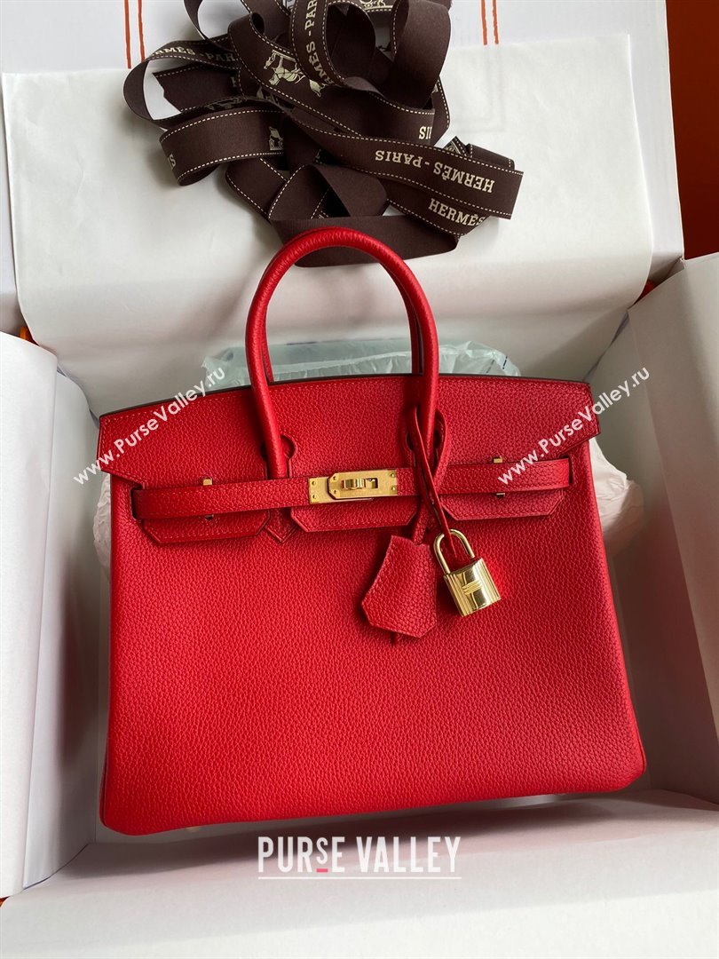 Hermes Birkin 25cm Bag in Original Togo Leather Red/Gold 2023 (Pure Handmade) (Y-23110821)