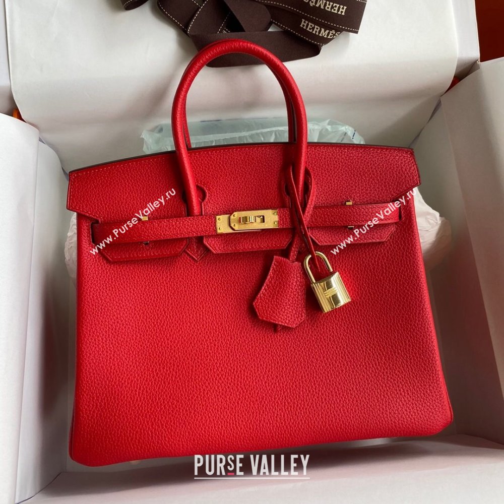 Hermes Birkin 25cm Bag in Original Togo Leather Red/Gold 2023 (Pure Handmade) (Y-23110821)