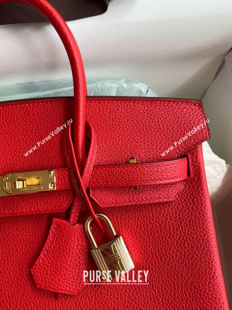 Hermes Birkin 25cm Bag in Original Togo Leather Red/Gold 2023 (Pure Handmade) (Y-23110821)