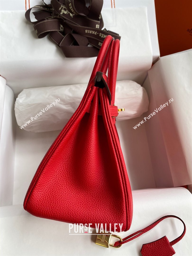 Hermes Birkin 25cm Bag in Original Togo Leather Red/Gold 2023 (Pure Handmade) (Y-23110821)