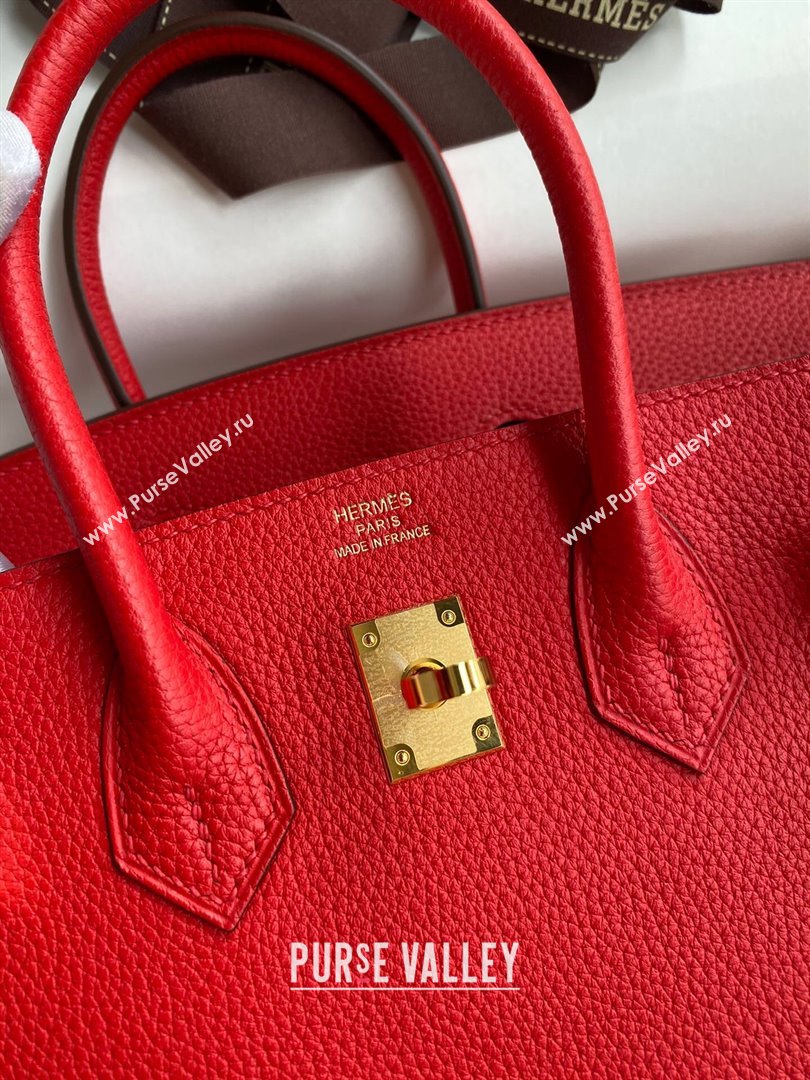 Hermes Birkin 25cm Bag in Original Togo Leather Red/Gold 2023 (Pure Handmade) (Y-23110821)