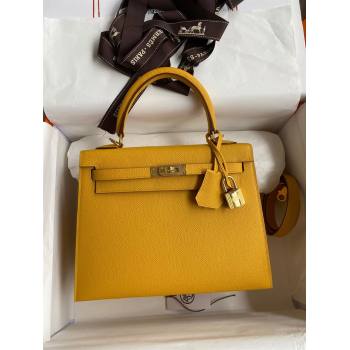 Hermes Kelly 25/28/32cm Bag in Original Epsom Leather Amber Yellow/Gold 2024 (Handmand) (M-24021919)