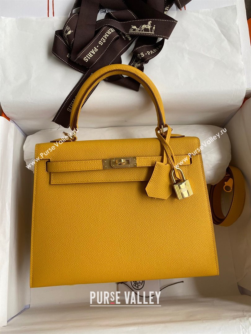 Hermes Kelly 25/28/32cm Bag in Original Epsom Leather Amber Yellow/Gold 2024 (Handmand) (M-24021919)