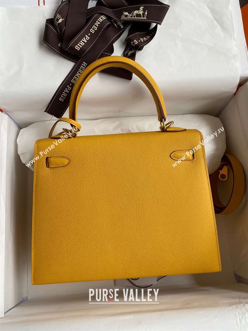 Hermes Kelly 25/28/32cm Bag in Original Epsom Leather Amber Yellow/Gold 2024 (Handmand) (M-24021919)