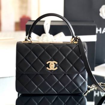 Chanel Trendy CC Quilted Lambskin Flap Bag with Top handle and Metal-Tone Band A92236 Black 2024 Top Quality (MHE-24072203)