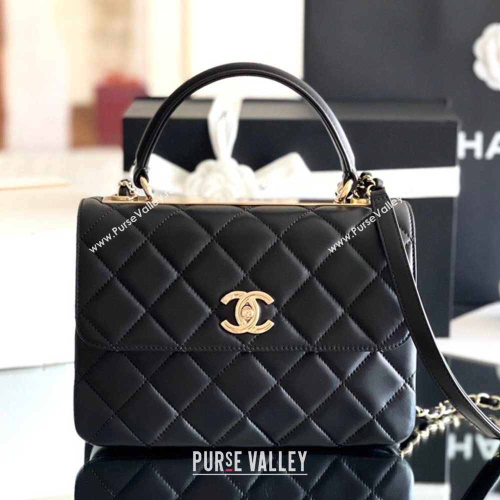 Chanel Trendy CC Quilted Lambskin Flap Bag with Top handle and Metal-Tone Band A92236 Black 2024 Top Quality (MHE-24072203)