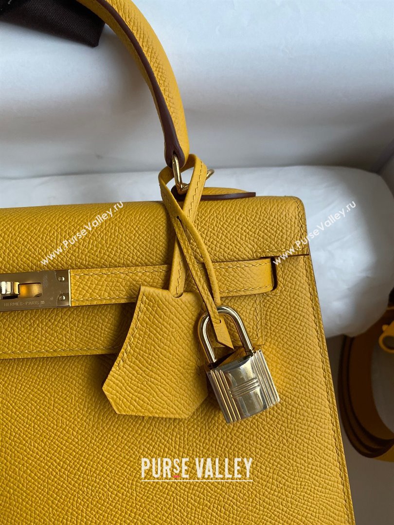 Hermes Kelly 25/28/32cm Bag in Original Epsom Leather Amber Yellow/Gold 2024 (Handmand) (M-24021919)