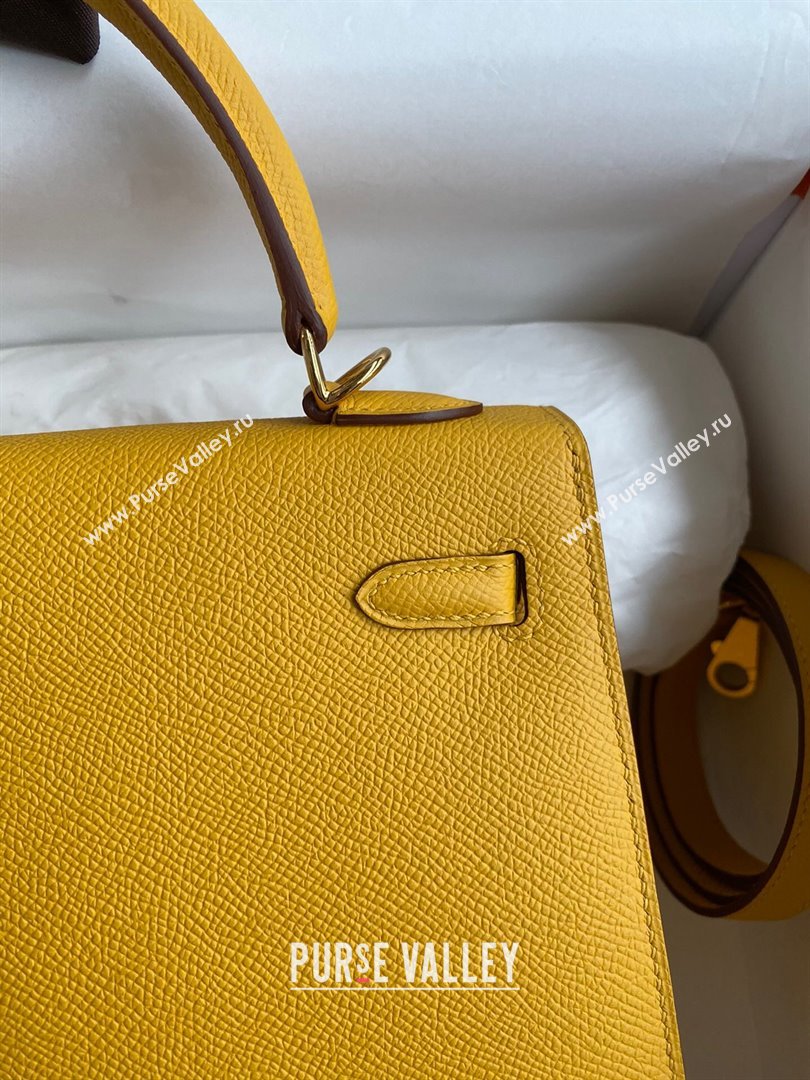 Hermes Kelly 25/28/32cm Bag in Original Epsom Leather Amber Yellow/Gold 2024 (Handmand) (M-24021919)