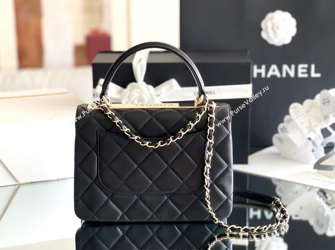 Chanel Trendy CC Quilted Lambskin Flap Bag with Top handle and Metal-Tone Band A92236 Black 2024 Top Quality (MHE-24072203)