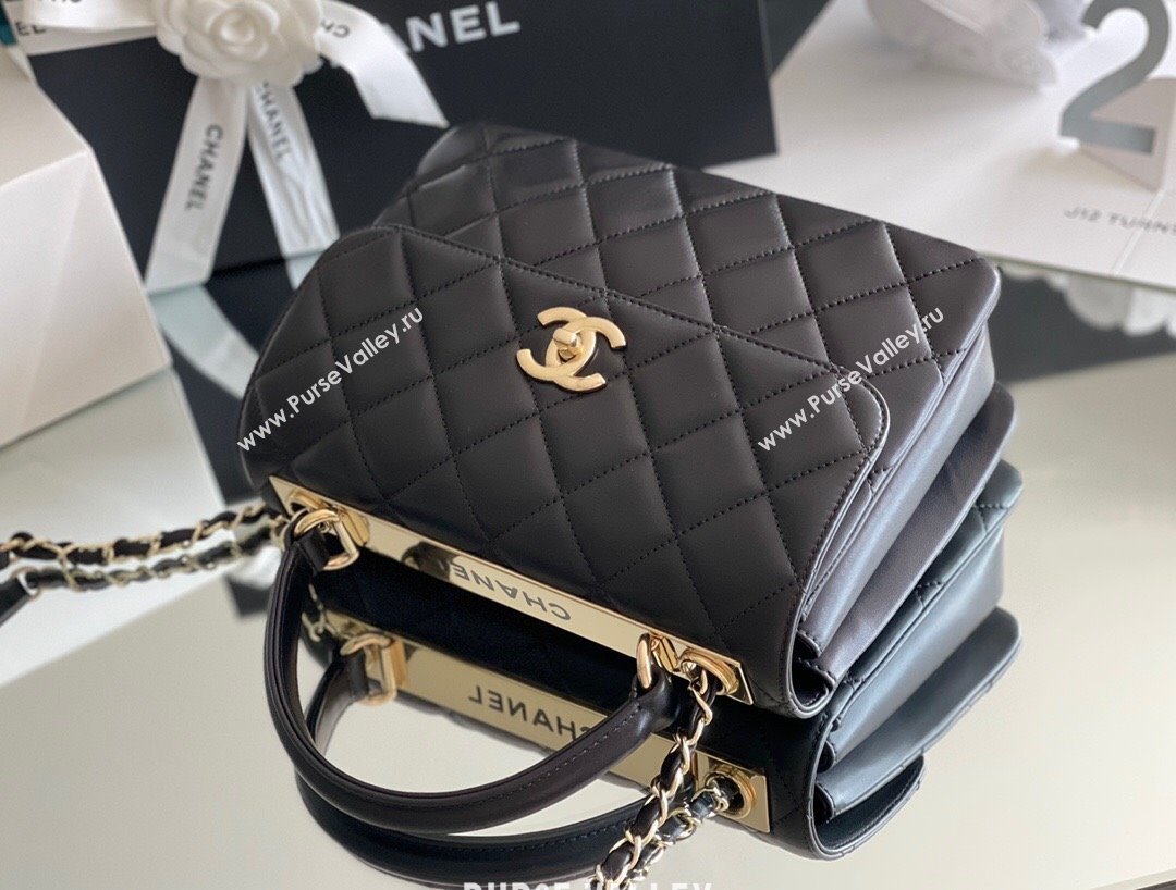 Chanel Trendy CC Quilted Lambskin Flap Bag with Top handle and Metal-Tone Band A92236 Black 2024 Top Quality (MHE-24072203)